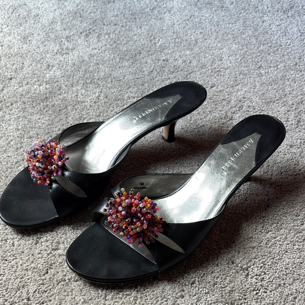 A. Marinelli Black Heels with Bead Embellishments